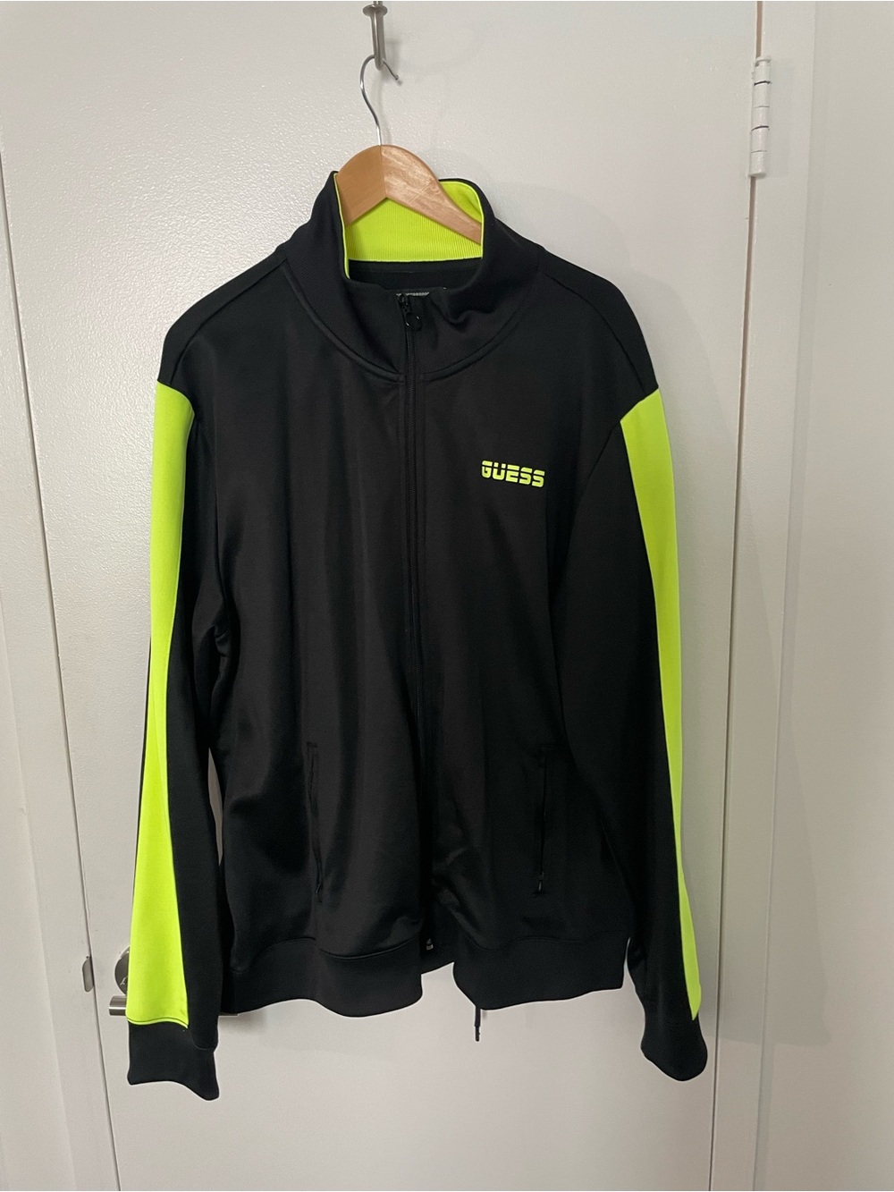 GUESS Black Jacket with Neon Yellow Panels